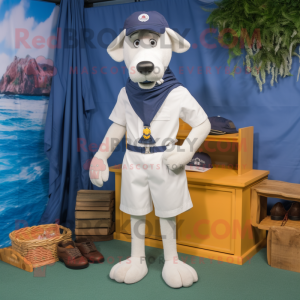 Navy Dog mascot costume character dressed with a Cargo Shorts and Shoe clips