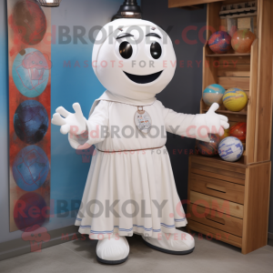 White Juggle mascot costume character dressed with a Dress Shirt and Shawls