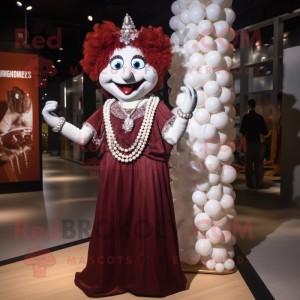 Maroon Mime mascot costume character dressed with a Wedding Dress and Necklaces