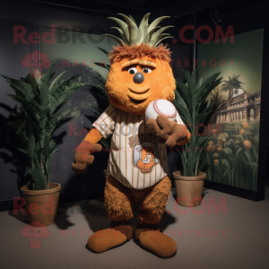 Rust Pineapple mascot costume character dressed with a Baseball Tee and Rings