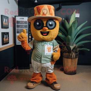 Rust Pineapple mascot costume character dressed with a Baseball Tee and Rings