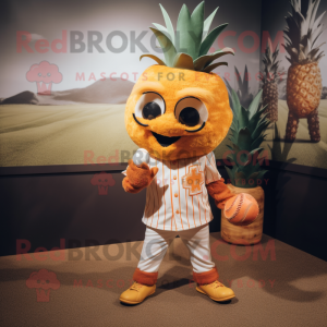 Rust Pineapple mascot costume character dressed with a Baseball Tee and Rings