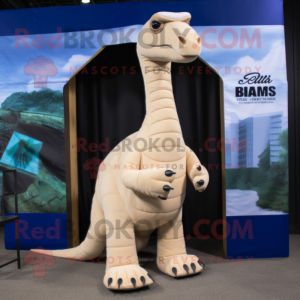 Beige Brachiosaurus mascot costume character dressed with a Cover-up and Foot pads