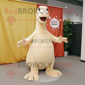 Beige Brachiosaurus mascot costume character dressed with a Cover-up and Foot pads