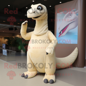 Beige Brachiosaurus mascot costume character dressed with a Cover-up and Foot pads