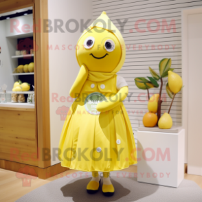 nan Lemon mascot costume character dressed with a A-Line Dress and Wraps