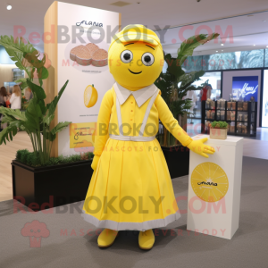 nan Lemon mascot costume character dressed with a A-Line Dress and Wraps