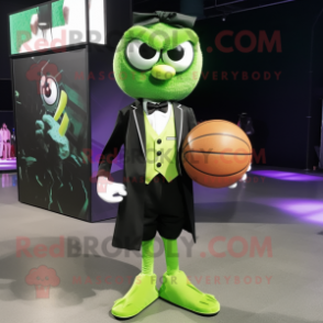 Lime Green Basketball Ball mascot costume character dressed with a Tuxedo and Scarves