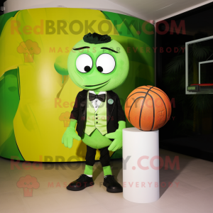 Lime Green Basketball Ball mascot costume character dressed with a Tuxedo and Scarves