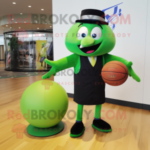 Lime Green Basketball Ball mascot costume character dressed with a Tuxedo and Scarves