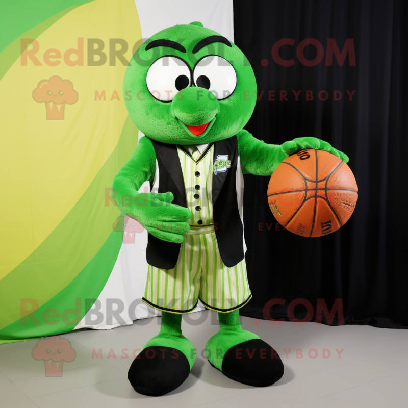 Lime Green Basketball Ball mascot costume character dressed with a Tuxedo and Scarves