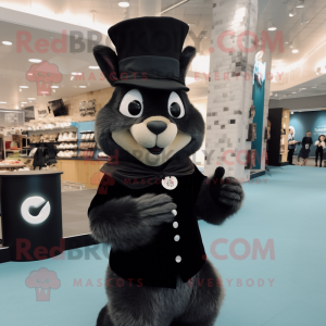 Black Squirrel mascot costume character dressed with a Midi Dress and Ties