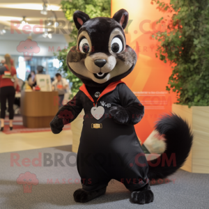 Black Squirrel mascot costume character dressed with a Midi Dress and Ties