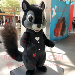 Black Squirrel mascot costume character dressed with a Midi Dress and Ties