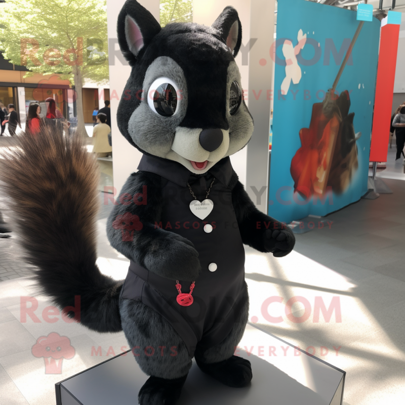 Black Squirrel mascot costume character dressed with a Midi Dress and Ties Black Squirrel mascot costume character dressed with a Midi Dress and Ties