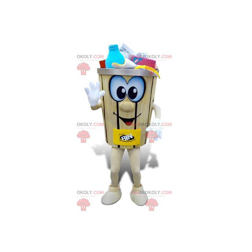 Trash bin mascot with trash - Redbrokoly.com