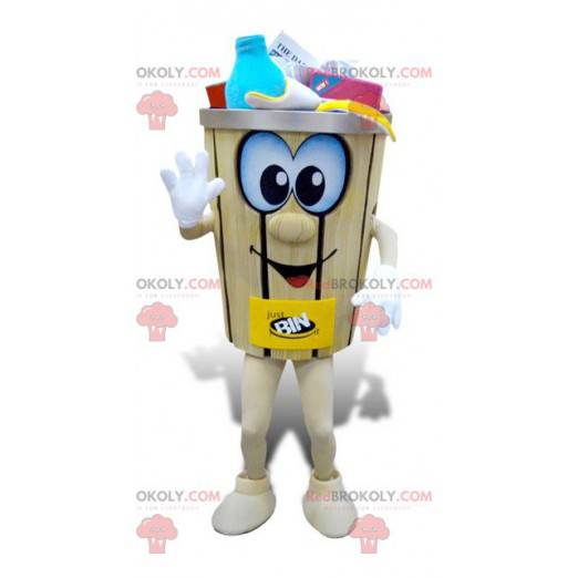 Trash bin mascot with trash - Redbrokoly.com