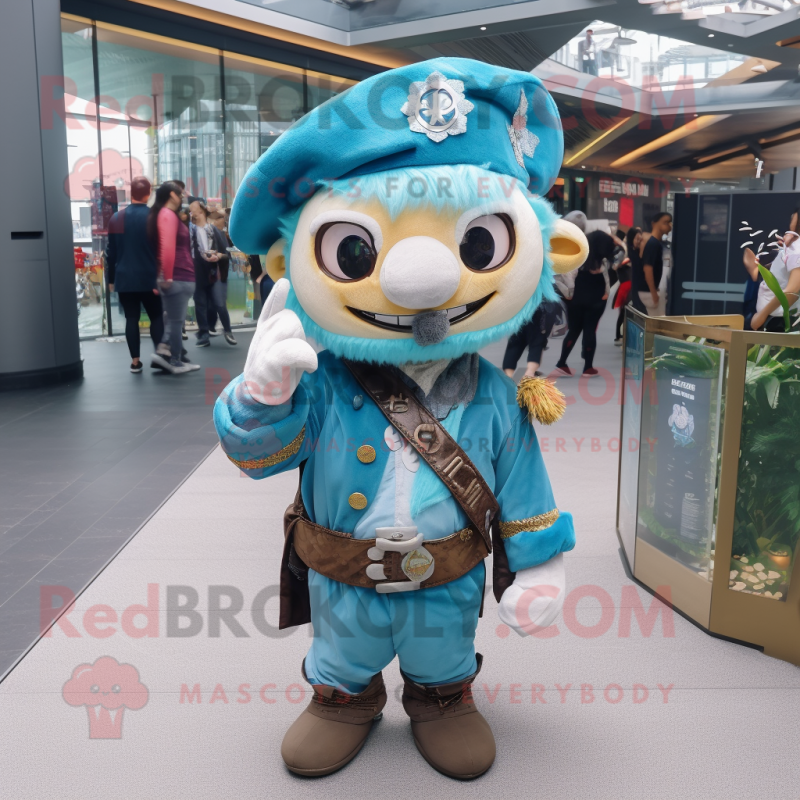 Sky Blue Pirate mascot costume character dressed with a Overalls and Headbands Sky Blue Pirate mascot costume character dressed with a Overalls and Headbands