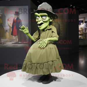 Olive Frankenstein'S Monster mascot costume character dressed with a Pleated Skirt and Hats