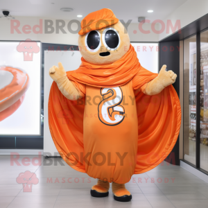 Orange Bagels mascot costume character dressed with a Windbreaker and Shawls