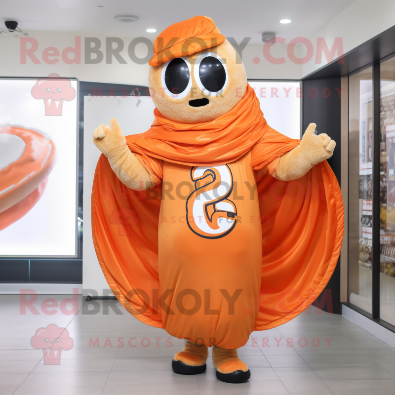 Orange Bagels mascot costume character dressed with a Windbreaker and Shawls Orange Bagels mascot costume character dressed with a Windbreaker and Shawls