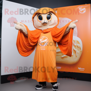 Orange Bagels mascot costume character dressed with a Windbreaker and Shawls