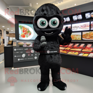 Black Sushi mascot costume character dressed with a Playsuit and Cufflinks