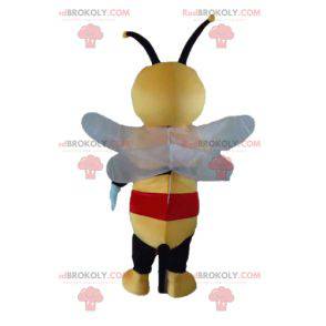 Bee mascotte geel zwart en rood erg lachend - Redbrokoly.com