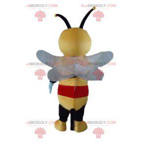 Bee mascotte giallo nero e rosso molto sorridente -