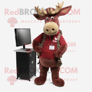 Maroon Moose mascot costume character dressed with a Cargo Pants and Hairpins