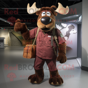 Maroon Moose mascot costume character dressed with a Cargo Pants and Hairpins