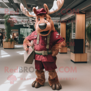 Maroon Moose mascot costume character dressed with a Cargo Pants and Hairpins