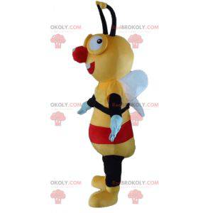 Bee mascotte giallo nero e rosso molto sorridente -
