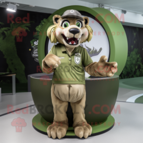 Olive Smilodon mascot costume character dressed with a Circle Skirt and Caps