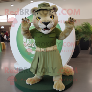 Olive Smilodon mascot costume character dressed with a Circle Skirt and Caps