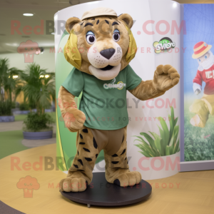 Olive Smilodon mascot costume character dressed with a Circle Skirt and Caps
