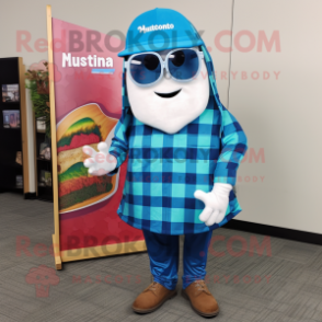 Blue Pizza Slice mascot costume character dressed with a Flannel Shirt and Reading glasses