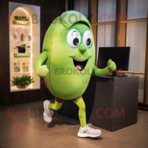 Olive Phone mascot costume character dressed with a Running Shorts and Foot pads