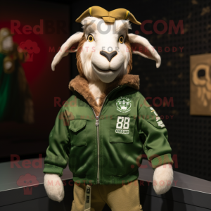 Green Boer Goat mascot costume character dressed with a Bomber Jacket and Ties