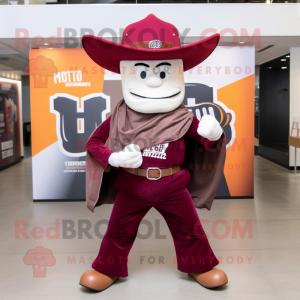 Maroon Cowboy mascot costume character dressed with a Jacket and Scarf clips