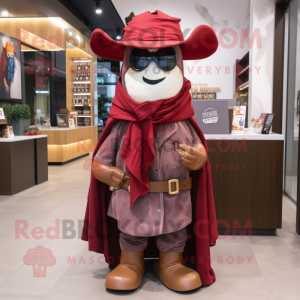 Maroon Cowboy mascot costume character dressed with a Jacket and Scarf clips