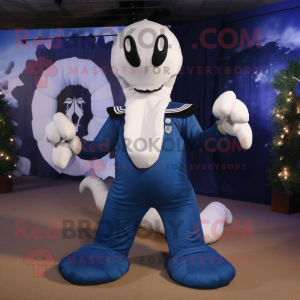 Navy Hydra mascot costume character dressed with a Poplin Shirt and Anklets