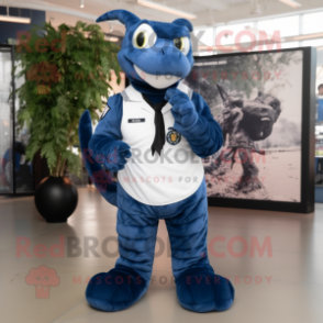 Navy Hydra mascot costume character dressed with a Poplin Shirt and Anklets