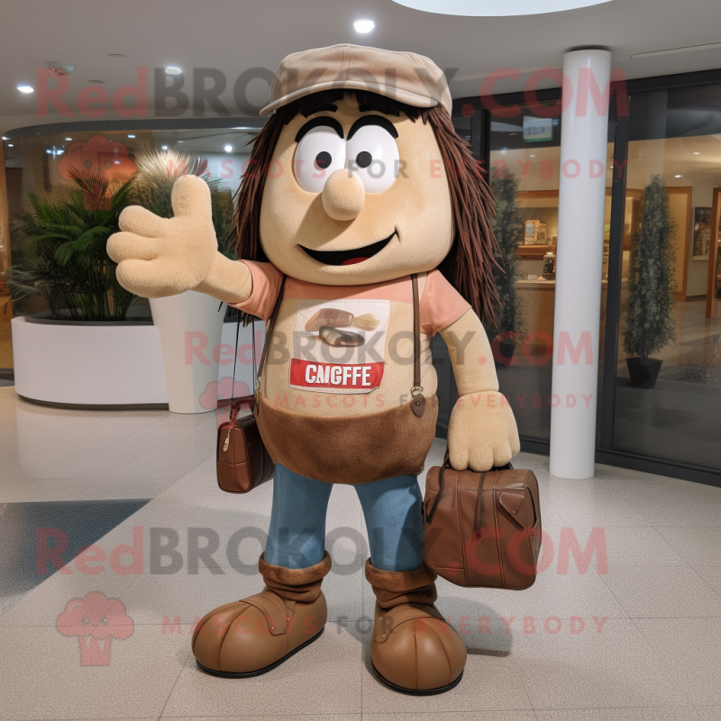 Tan Aglet mascot costume character dressed with a Mom Jeans and Wallets