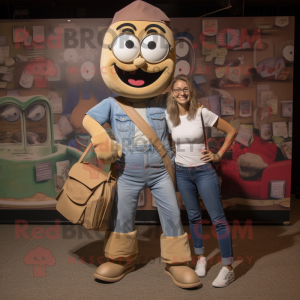 Tan Aglet mascot costume character dressed with a Mom Jeans and Wallets