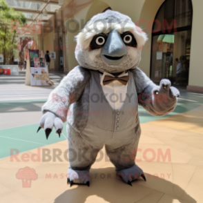 Gray Giant Sloth mascot costume character dressed with a Culottes and Bow ties