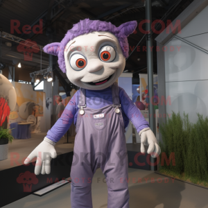 Lavender Trapeze Artist mascot costume character dressed with a Dungarees and Wraps