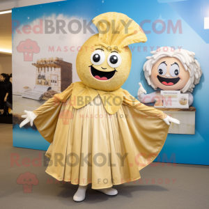 Gold Clam Chowder mascot costume character dressed with a Maxi Skirt and Hairpins