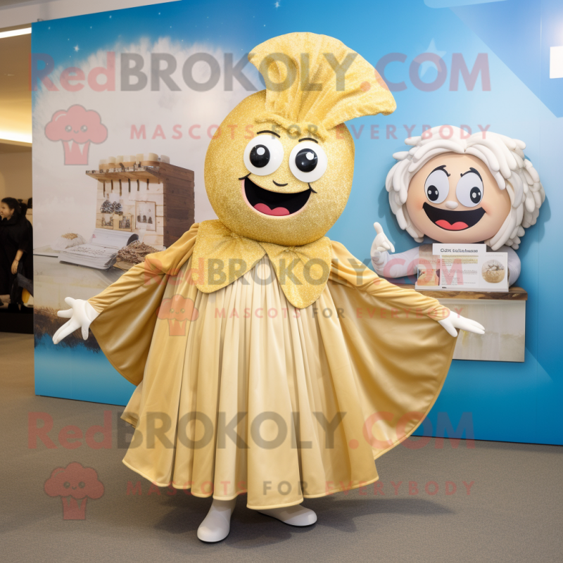 Gold Clam Chowder mascot costume character dressed with a Maxi Skirt and Hairpins Gold Clam Chowder mascot costume character dressed with a Maxi Skirt and Hairpins