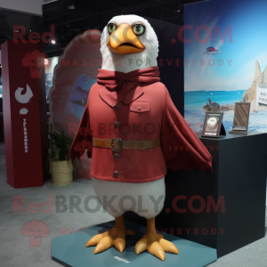 Maroon Seagull mascot costume character dressed with a Tank Top and Tie pins